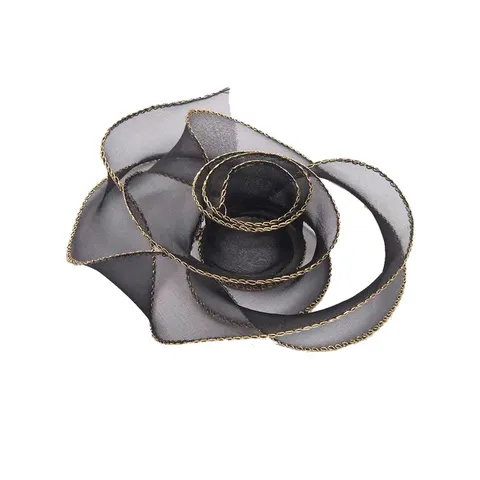 Romantic Polyester Fishtail Sheer Ribbon With Gold Trim Wavy Edge Organza Ribbon For Flower Bouquet Gift Wrapping DIY Bow Crafts Decoration