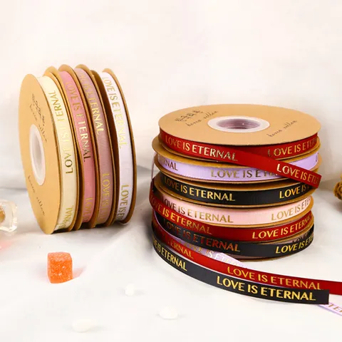 Love Is Eternal Hot Stamping Polyester Ribbon Gold Letters Grosgrain Ribbon For DIY Flower Bouquet Gift Box Packing Baking Decor