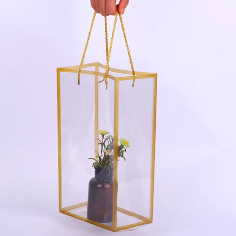 Sac Cadeau Bouquet Fleurs PVC Transparent Style Ins Emballage Fleurs Imperméable Avec Bordure Colorée Pour Fête Mariage