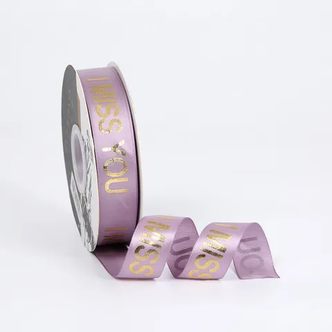 Gold Stamped English Letter Satin Ribbon 25mm 45 Yards I Miss You Polyester Ribbon For DIY Bouquet Flower Wrapping Gift Box Decoration