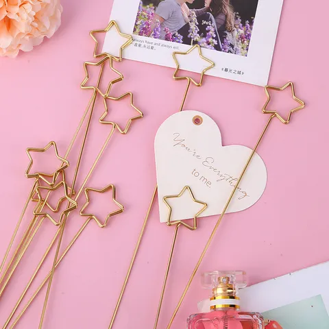 Metal Gold Plated Flower Card Holder Clip Star Heart Round Shape Floral Arrangement Material Postcard Holder