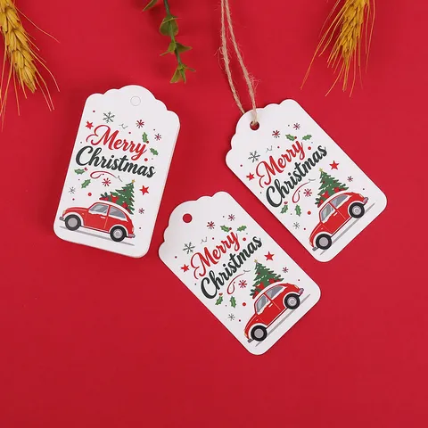 Etichette Pendenti per Confezioni Regalo di Natale Auto Rossa Albero Stampato Carta Cartoncino Fête Festiva Etichette Decorative