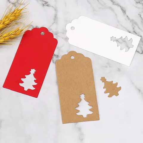 Etichette Regalo di Natale in Carta Kraft e Cartone Bianco Design Albero di Natale Alce Fiocco di Neve Festa Sospese