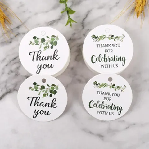 Etichette Regalo Rotonde con Foglie Verdi di Foresta Etichette Sospese in Carta di Ringraziamento Per Festa Matrimonio Confezione E Decorazione