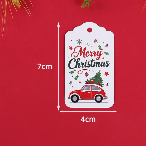 Etichette Pendenti per Confezioni Regalo di Natale Auto Rossa Albero Stampato Carta Cartoncino Fête Festiva Etichette Decorative