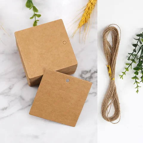 Etichette Sospese Quadrate In Carta Kraft Con Corda DIY Confezione Regalo Scheda Etichetta Per Etichetta Prezzo Abbigliamento
