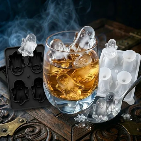Bandeja de Hielo de Fantasma 3D de Halloween Silicona de Grado Alimentario Molde de Hielo para Whisky Flexible Creativo Fabricante de Hielo para Bar Fiesta Cocina