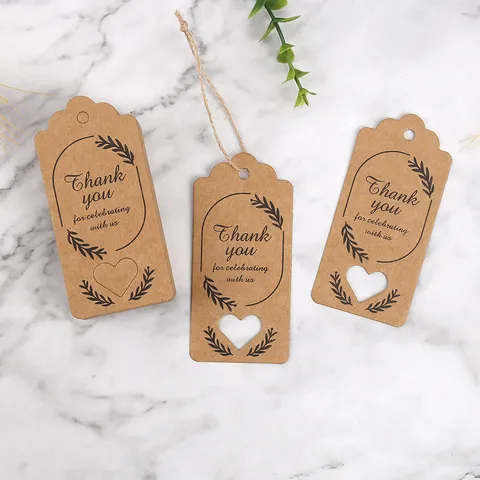 Etichette di Ringraziamento in Carta Kraft Intaglio a Cuore Etichette per Confezioni Regalo per Matrimoni