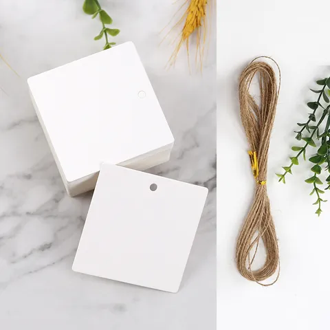 Etichette Sospese Quadrate In Carta Kraft Con Corda DIY Confezione Regalo Scheda Etichetta Per Etichetta Prezzo Abbigliamento