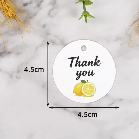 Etichette Regalo Rotonde in Carta Biglietto di Ringraziamento Con Motivo Limone e Fragola per Confezione Matrimonio