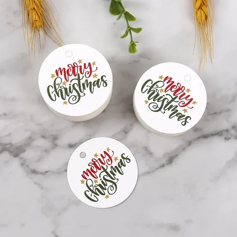 Etichette Regalo di Natale Rotonde Cartellini Sospesi in Carta con Design Festivo per Decorazione Confezione Regalo