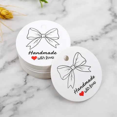 Etichette Regalo in Carta Fatte a Mano Fiocco Stampato Cartoncino Bianco Etichette Appese Per Confezioni Regalo Di Panetteria E Decorazione Di Feste