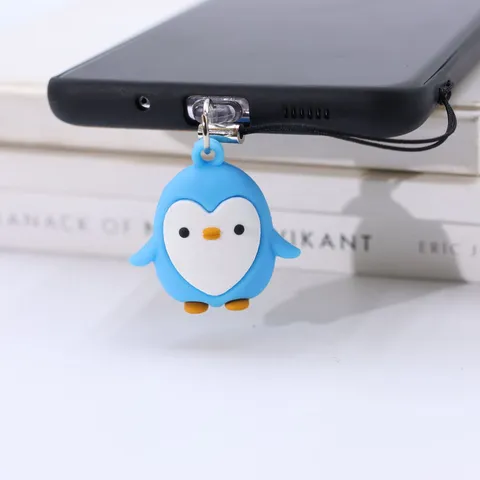 Colgante de Teléfono Lindo de Pingüino de Dibujos Animados Caucho Suave de PVC Ecológico Tapón Antipolvo Accesorios para Teléfono Móvil Multicolor