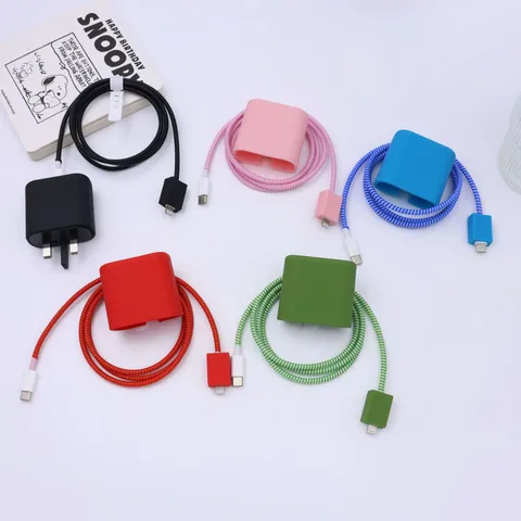 Einfarbiges Ladegerät Schutz Kit Für Samsung UK Stecker Silikon Kabelwickler Datenleitung Schutzseil Hülle Gehäuse