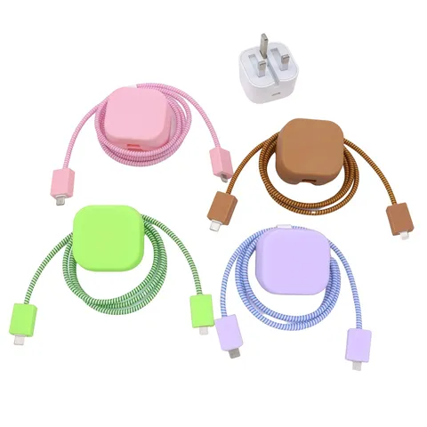 Minimalist PVC Charger Protective Case Set For UK Plug Cable Winder Wrap Data Line Protector Sleeve Set