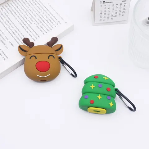 Cartoon Weihnachtsbaum Elch PVC Weiche Kopfhörer Schutzhülle Für AirPods Pro Kabellose Bluetooth Kopfhörer Hülle Mit Metall Schlüsselanhänger Haken