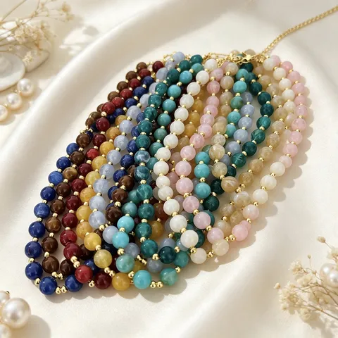 Minimalist Acrylic Beaded Necklace For Women Gold Plated Colorful Stone Pendant Statement Clavicle Chain Fashion Jewelry