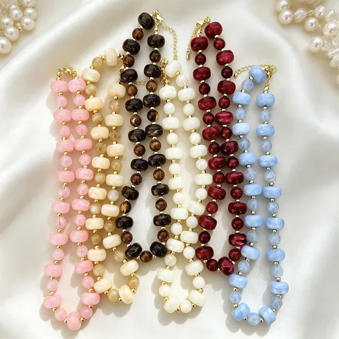 Moda Resina Acrílico Cuentas Cadena Collar Mujeres Geométrico Minimalista Chapado en Oro Elegante Declaración Cuello Joyería Regalo