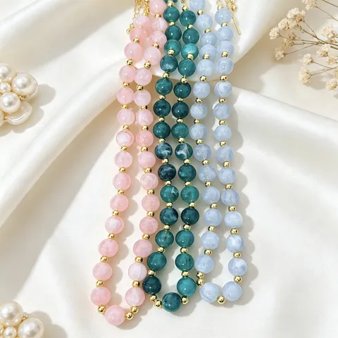 Minimalist Acrylic Beaded Necklace For Women Gold Plated Colorful Stone Pendant Statement Clavicle Chain Fashion Jewelry
