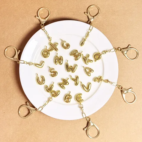 Luxury Gold Plated Copper Bubble English Letter Keychain Pendant Alphabet Bag Charm Fashion Jewelry Minimalist Style