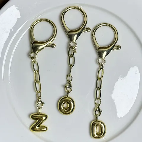Luxury Gold Plated Copper Bubble English Letter Keychain Pendant Alphabet Bag Charm Fashion Jewelry Minimalist Style