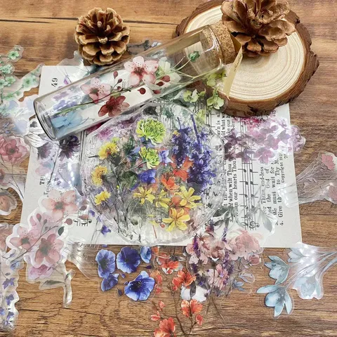 Vintage Ink Floral PET Stickers Waterproof Decorative Material For DIY Journal Scrapbook Water Bottle Phone Case