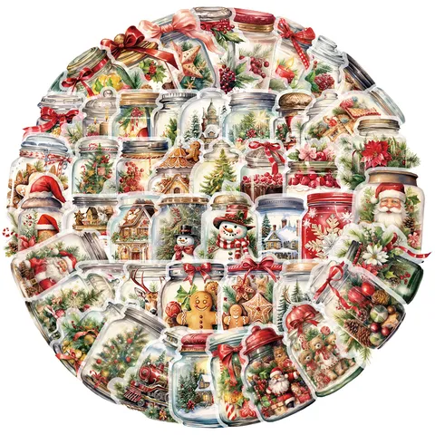 Christmas Bottle PET Stickers Vintage Scrapbook Decorative Material DIY Water Cup Phone Case Collage