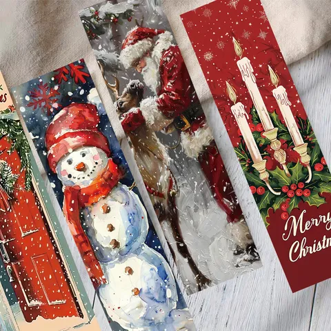 Vintage Christmas Bookmarks Retro Nordic Style Paper Book Markers For Reading School Office Holiday Decoration Gift