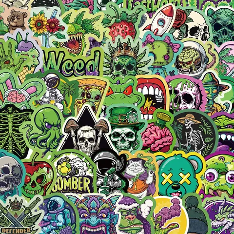 Gótico Divertido Verde Cartoon Graffiti Pegatinas Calcomanías Impermeables Para Funda de Teléfono Botella de Agua Equipaje Cuaderno DIY