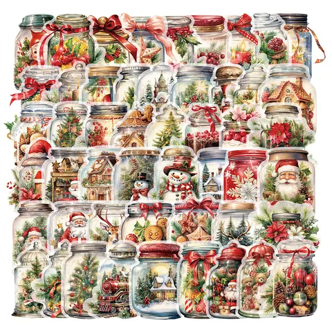 Christmas Bottle PET Stickers Vintage Scrapbook Decorative Material DIY Water Cup Phone Case Collage