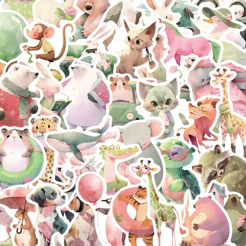 Schattige Tekenfilm Dieren Waterdichte Stickers Esthetische Pastelgroene Decals Voor Dagjournaal Koffer Notitieboek Schrijfwaren