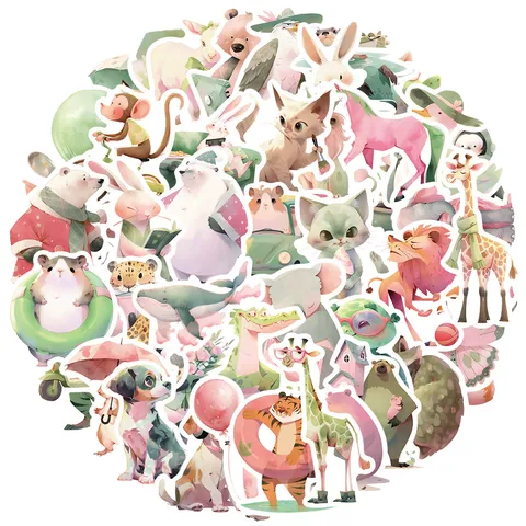 Schattige Tekenfilm Dieren Waterdichte Stickers Esthetische Pastelgroene Decals Voor Dagjournaal Koffer Notitieboek Schrijfwaren