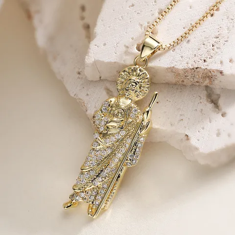 Моdа Copper 18K Gold Plated Zirconia Saint Pendant Necklace For Women Elegant Religious Jewelry Gift