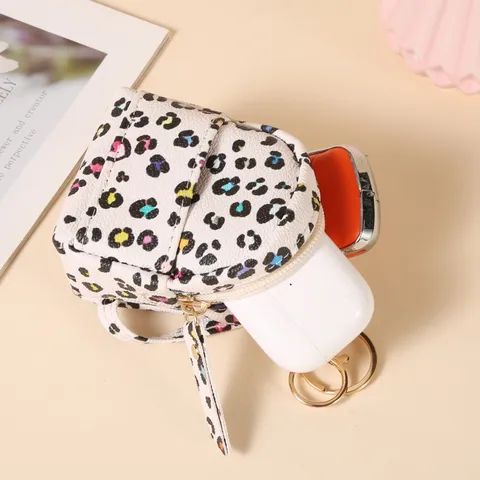 Mini Backpack Bag Charm Cute PU Leather Keychain Coin Purse Floral Print Key Pouch Wallet Women Bag Accessories