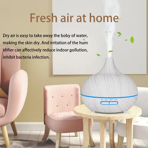 Difusor de Aceites Esenciales Ultrasónico Forma de Cebolla Humidificador Grano de Madera Con Luces LED Coloridas y Temporizador