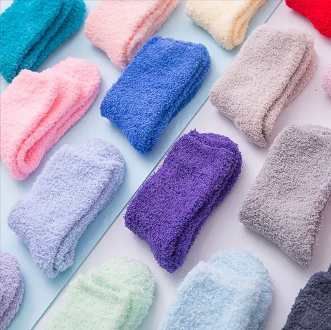 Damen Winter Warm Korallenfleece Socken Plüsch Bodensocken Süßigkeitenfarbe Einfarbig Verdickt Flauschig Haus Bettsocken