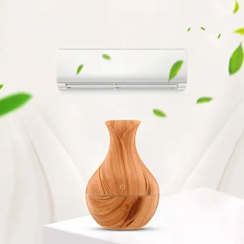 Humidificateur Champi Vase Grain de Bois Diffuseur d'Huiles Essentielles USB Veilleuse LED Colorée Purificateur d'Air Silencieux pour Voiture Maison Bureau