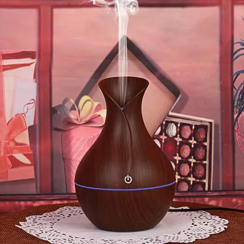 Holzmaserung Vase Pilz Luftbefeuchter USB Ätherisches Öl Diffusor Buntes LED Nachtlicht Leiser Luftreiniger Für Auto Haus Büro