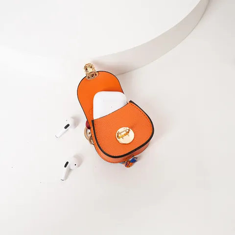 Mini Monedero de Silla de Cuir Genuino Llavero Multifuncional Portátil Bolsa de Auriculares Pequeña Colgante de Bolso Con Bufanda de Cinta