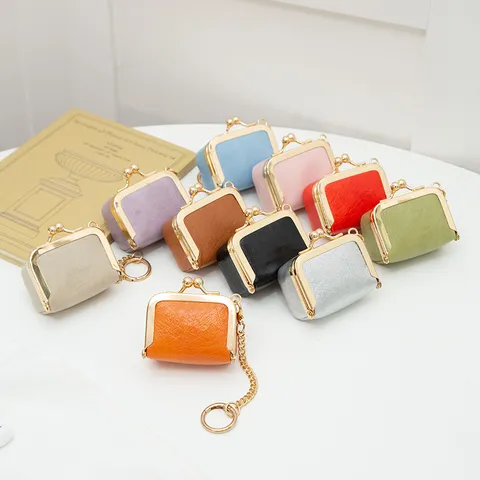 Mini PU Leather Coin Purse Kiss Lock Small Jewelry Organizer Earphone Storage Bag Sweet Retro Solid Color Clasp Pouch Key Ring Holder