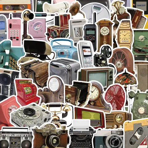 Pegatinas Impermeables Retro de Equipos Electrónicos Calcomanías Vintage para Diario Equipaje Cuaderno