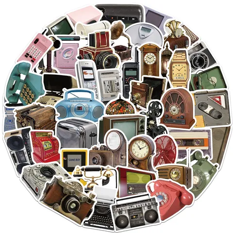 Pegatinas Impermeables Retro de Equipos Electrónicos Calcomanías Vintage para Diario Equipaje Cuaderno