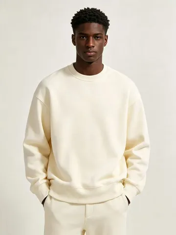 Men's Thickened Polar Fleece Crewneck Sweatshirt Solid Color Loose Long Sleeve Pullover Autumn Winter Casual Top