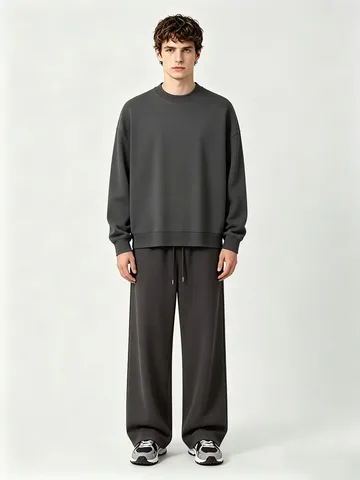 Men's Casual Solid Color Long Sleeve Crewneck Sweatshirt Heavyweight Loop Fleece Apparel Basic Daily Wear Fashion Clothing