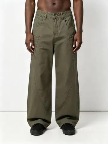 Men's Casual Hip Hop Vintage Loose Straight Multi Pocket Cargo Jeans Denim Pants
