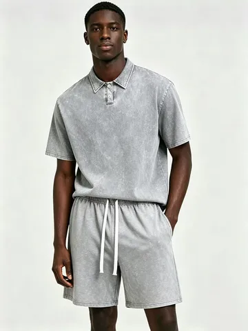 Men's Vintage Washed Cotton Polo Shirt Short Sleeve Loose Casual Top Summer Retro Streetwear Clothing