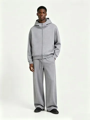 Men's Casual Heavyweight Cotton Blend Straight Sweatpants Loose Fit Drawstring High Waist Athletic Long Trousers