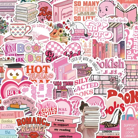 Pink Bookish Aesthetic Stickers Waterproof PVC Cartoon Graffiti Decals For Journal Scrapbook Luggage Laptop Notebook
