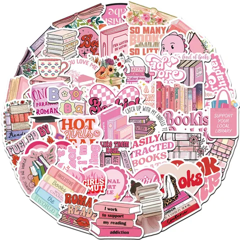 Pink Bookish Aesthetic Stickers Waterproof PVC Cartoon Graffiti Decals For Journal Scrapbook Luggage Laptop Notebook