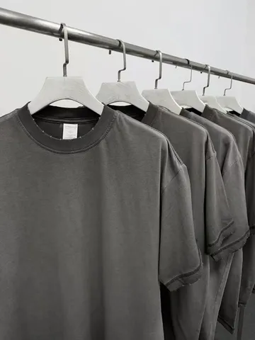 Men's Casual Pure Cotton Drop Shoulder Short Sleeve T-Shirt Vintage Acid Washed Oversized Crewneck Basic Tee Top